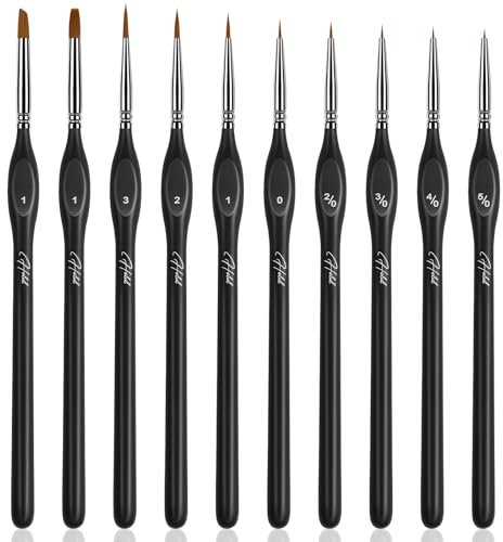 HOTUT Professionnels Détail Pinceaux, 10 Pièces Pinceau à Détails Fins Kit, Pinceaux à Poils Fins pour Peinture, Modélisme, pour Acrylique, Modélisme