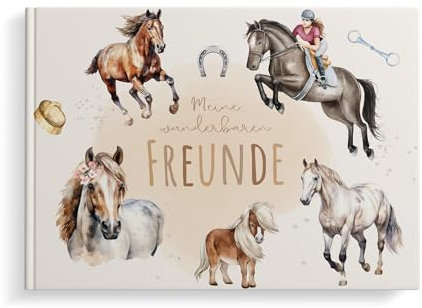 MeinBaby123® Freundebuch für Kinder, Pferde Freundschaftsalbum Kindergarten und Schule, Mädchen Geschenk - Pferde-Thema