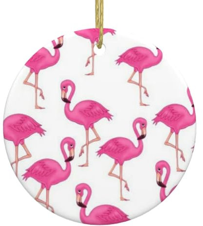 Doppelseitiger rosa Flamingo-Muster, Keramik-Anhänger, Weihnachtsbaumschmuck, personalisierte Weihnachtsschmuck