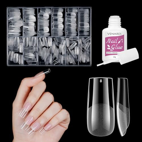 Venares 500 Pcs Short Square Nail Tips for Gel Extensions, 12 Size Press on Nails Short, Full Cover Natural False Nail Tips for Acylic Extensions, False Nails Short For Nail Salons