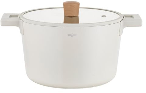 FLORINA Nube Aluminium-Topf | 24 cm | 5,8 l | Induktionsgeeignet | Kratzfeste Keramikbeschichtung | Soft-Touch-Griff mit Holzoptik | Hitzebeständiger Glasdeckel | Für alle Herdarten & Backofen