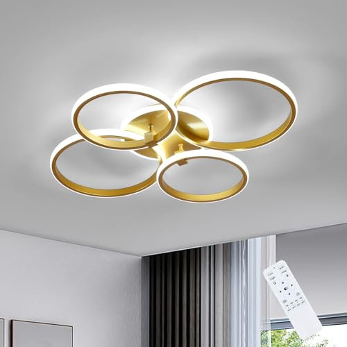 Riserva LED Deckenleuchte Dimmbar, 4-Runden Deckenlampe LED Gold Wohnzimmer mit Fernbedienung 3000K~6500K, 39W Deckenbeleuchtung Modern für Wohnzimmer, Schlafzimmer, Esszimmer, Küche, Korridor, Balkon
