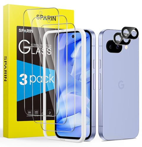 SPARIN 3+2 Stück Schutzfolie für Google Pixel 9a Panzer Schutz Glas mit Kameraschutz und Montage Rahmen, 9H Härte Pixel 9a Displayschutzfolie Zubehör
