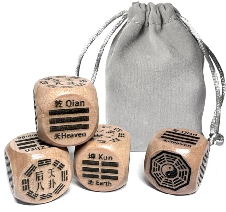 Zwei Sets mit acht Trigramm-Würfeln aus Holz (angeborenes Bagua, erworbenes Bagua), östliche Mystik, Feng Shui Kompass, Tai Chi, Yin Yang, Wahrsagungs- und Prophezeiungswerkzeuge (4 Stück, 25 mm)