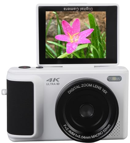 Digitalkameras für die Fotografie, 4K Vlogging Kamera Anti-Shake, 64MP Digitalkamera mit 180° Klappbildschirm, Spiegellose Digitale Kamera mit 16 fachem Zoom für Selfie