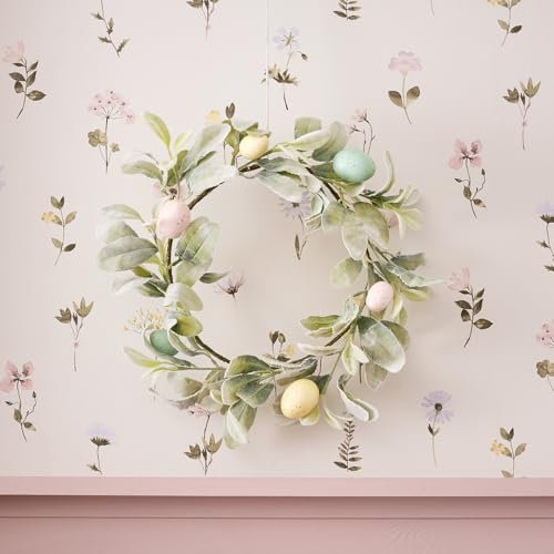 Lights4fun Ghirlanda di Pasqua da 40 cm con Fogliame Artificiale e Uova di Pasqua Decorazione di Primavera per Porta d'Ingresso Decorazione da Tavolo per Interni