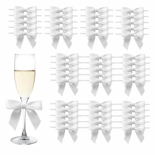 MORSUNBELA 50 Stück Geschenkschleifen Weihnachten Geschenk Schleifen Kleine Schleifen Geschenk Deko für Hochzeiten und Geschenkverpackungen Weiß