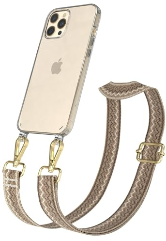 EAZY CASE Handykette - Verstellbares Taschenband kompatibel mit iPhone 12 Pro Max, Schulterriemen, Handykordel mit Silikon Hülle, Umhängetasche, Hell Braun Braun Gold