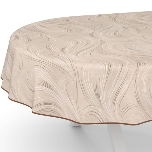 Wachstuchtischdecke Wachstischdecke Wachstuch Tischdecke abwaschbar Gartentischdecke Abstrakt Beige Oval 240x140cm mit Saum (Eingefasst)