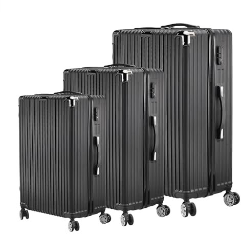 LIVLUX Kofferset - 3 teiliges Reisekoffer Set inklusive Handgepäck- Hartschalen Koffer mit Zahlenschloss, 4 Rollen und Komfort Tragegriffen - ABS Trolley Rollkoffer (Schwarz)