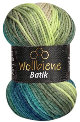 Wollbiene Batik Wolle mit Farbverlauf mehrfarbig 100g Multicolor Strickwolle Häkelwolle (2430 petrol grün beige)
