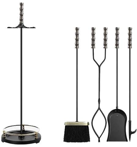 76cm/30in Fireplace Tool Set for Indoor Outdoor, Fire Place Tool Kit with Tongs Shovel Broom Poker, Cast Iron Accessories Set for Stove Hearth