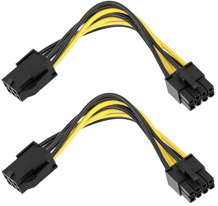 LEMLIN Adattatore PCIe da 6 Pin a 8 Pin, 22 cm, Set da 2 Pezzi, Cavo Intrecciato Nero/Giallo per Schede Grafiche