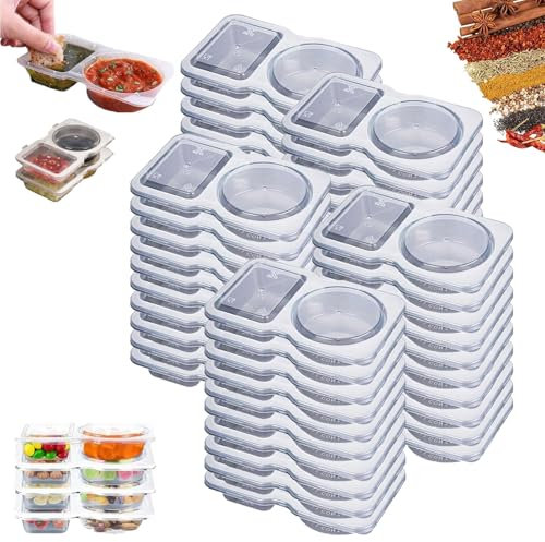 Munch Mate Snack-Behälter, Doppelfach, wiederverwendbare Snackboxen mit Deckel, tragbare Lebensmittelaufbewahrung für Arbeit, Mittagessen, Picknicks und Mahlzeiten unterwegs, 50 Stück