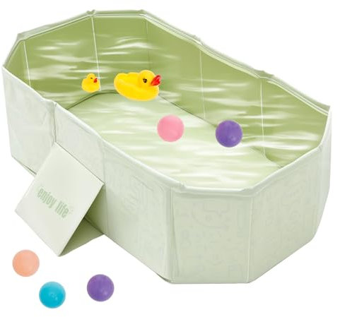Faltbare Babybadewanne, Badewanne Kinder Große Kleinkindbadewanne Tragbares Duschbecken mit Newborn Support Baby Wanne für 0-8 Jahre Integrierte Badewanne mit Ablassschraube(Grün)