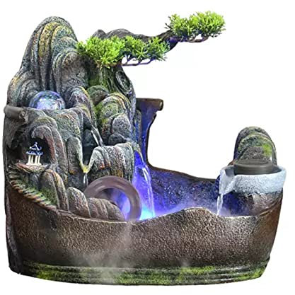 Fontana da Interno Fontana da tavolo for interni Fontana in pietra Rocky Cascata Paesaggio acquatico Decorazioni for la casa Centrotavola Regali rilassanti con pompa dell'acqua e palla rotante Fontane