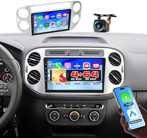 Roinvou Qualcomm 4G+64G 8Core Android 15 Autoradio per VW Tiguan 2006-2016 con Carplay Android Auto, 9 Pollici Auto Schermo 2Din con GPS WIFI Bluetooth FM/RDS DSP SWC Retrocamera