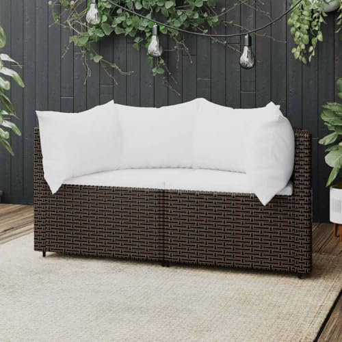 SDWEHO7 2er-Set Outdoor Ecksofas, 2-Sitzer Lounge Sofa mit Auflagen, Gartensofa Einzelsofa Terrassensofa Gartenlounge Sofa Gartenmöbel, Braun Poly Rattan