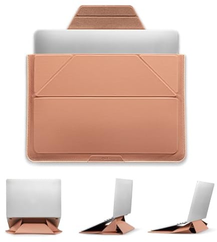 MOFT Laptoptasche Hülle & Laptop Ständer für 13,3 Zoll Laptop, Vegan Leder Laptoptasche mit Erweiterbarem Stauraum, 2 Verstellbare Winkel, Kompatibel mit MacBook Air/Pro 13,3 Zoll, Nude