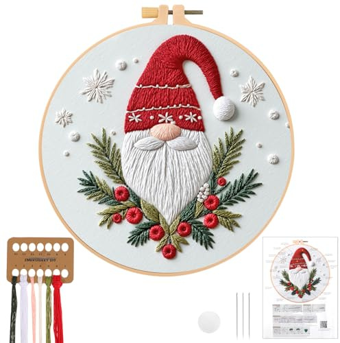 JSRQT Stickset für Anfänger Sticken Weihnachten Embroidery Kit Stickerei Set Weihnachts Deko Kreuzstich Erwachsene Farbfäden und Werkzeuge Handwerk Nähen DIY Handgemachte Stitches Bastelset Geschenk