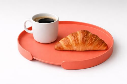 Rundes Serviertablett Ø 30 cm aus Aluminium, pulverbeschichtet & wetterfest – kompakt mit umlaufender Reling, für Küche, Wohnzimmer, Balkon & Terrasse – Milo (Lachsorange)