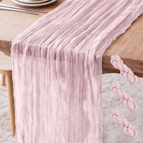3 Stück Käsetuch Tischläufer Rosa, 300 x 90 cm Boho Gaze Tischläufer Cheesecloth Läufer für Hochzeit, Geburtstagsfeiern, Weihnachten und Silvester von Tisch Dekoration