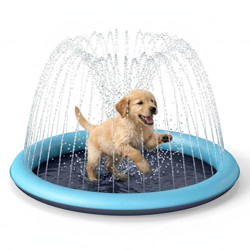 Winlice Paddling Pool Foldable PVC Dog Pool with Non‑slip Base, Outdoor Garden Cooling Splash， Mat No Assembly Needed（140cm）