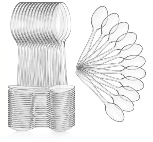 Venuscello® Plastic Teaspoons Reusable Spoons Bulk Pack Catering Party Dessert Tea Coffee for Events Picnics Food Service Durable Lightweight Tableware (500, Clear)