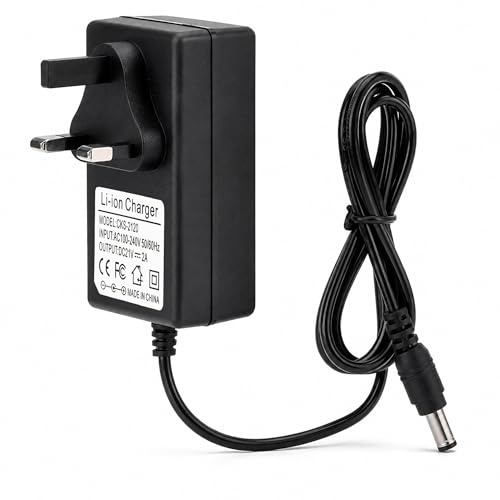 21V 2A Universal Lithium Battery Charger DC Power Adapter for Cordless Drill Electric Screwdriver Impact Wrench Chainsaw, Replacement Li-Ion Battery Charger with Safety Protection UK Plug Black