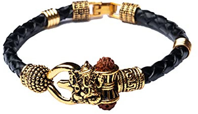 Wonder Care Rudraksha Ganesh Trishul Damroo Kada_Männer Frauen Bahubali Manschettenarmband_Jungen_Mädchen_Lederarmband_Armband_Rakshabandhan_Rakhi-Armband_Bruder(Trishul Om Golden)_Brs_Gnsha-FBA