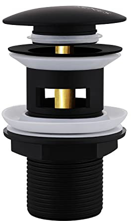 KENES Pop Up Sink Plug, Matte Black Basin Sink Waste Modern Pop Up Click Clack Sprung Plug Slotted with Overflow