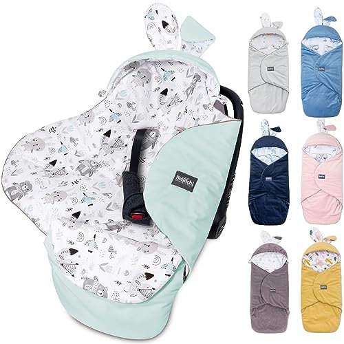 Premium Einschlagdecke Babyschale, Baby Erstausstattung aus Baumwolle für Autositz, Kuscheldecke für Kinderwagen mit Fußsack aus Baumwolle/Samt z.B. passend für Maxi-Cosi, Römer, Cybex - Animaland