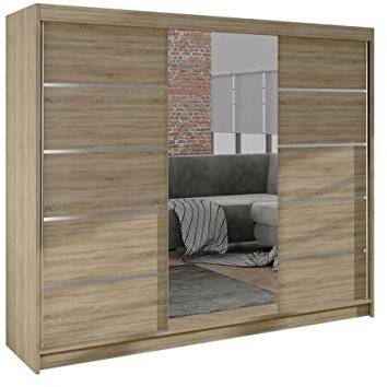 Mirjan24 Kleiderschrank Dotan VI mit Spiegel, Kleiderstange und Fächer, Schlafzimmerschrank, Schwebetürenschrank, Dielenschrank, Garderobenschrank (Sonoma/Sonoma)