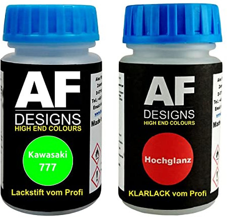 Alex Flittner Designs Lápiz Retoque Compatible con Kawasaki 777 Verde + Barniz Cada 50ml Motos Pintura Base Kit