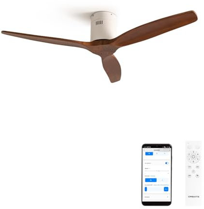 CREATE / WINDCALM M/Deckenventilator ABS Weiß Dunkelholzflügel-Optik mit WLAN und Fernbedienung/Leise, 40W, Ø132cm, 6 Geschwindigkeiten, Timer von 1 bis 4 Std., DC-Motor, Sommer-Winterbetrieb