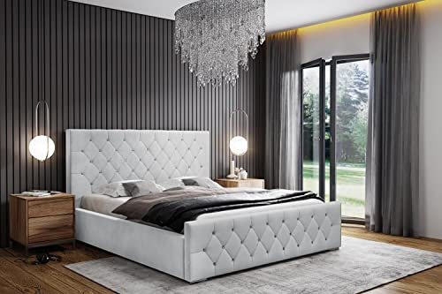 Polsterbett Doppelbett Stauraum Samtstoff 120x200 140x200 160x200 180x200 cm Bettgestell Mit Bettkasten Lattenrost und Kopfteil - Bett mit Kristallen - Hydrophobe Stoff - Hell Grau - 180 x 200 cm