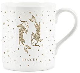 Purely Home Pisces Gold Star Sign Mug - Small Fine Bone China White Mug Coffee/Tea Present Zodiac Gift