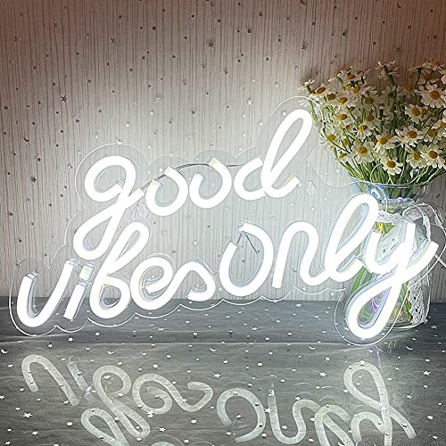 Good Vibes Only Neon Schild Weiß Neon Schild LED Good Neonlichter, Acryl Leuchtschild Neonlicht für Schlafzimmer Wand Bar Party Dekor