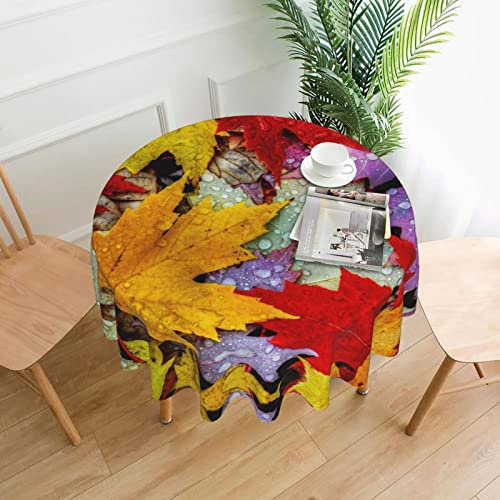 PSVOD Runde dekorative Tischdecke mit Herbstblättern, Ahorn, kann mit Wasser gewaschen werden, Polyester, runde Tischdecke, Restaurant, Couchtisch, Party und Picknick – 152,4 cm