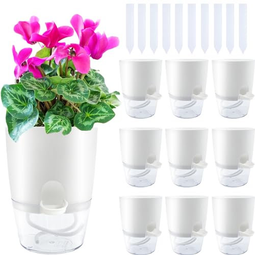 Haawooky Lot de 10 Pots de Fleurs Transparents à Auto-Irrigation de 10,4 cm, Pots de Fleurs en Plastique Violet Africain avec Bouteille d'arrosage, Pot décoratif Moderne pour Plantes d'intérieur,