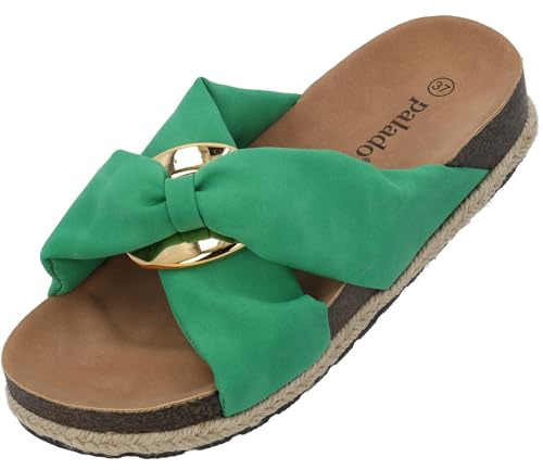 Palado Damen Pantoletten Bandi - elegante Sandalen - bequeme Hausschuhe - modische Sommerschuhe green UK5,5 - EU38