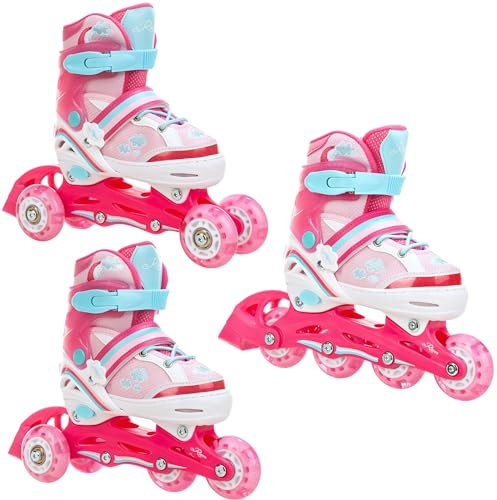 RAVEN 3in1 Inline Skates Triskates Rollschuhe Inliner für Kinder Mädchen verstellbar (Zoya, 34-37 (21,5cm-24cm))
