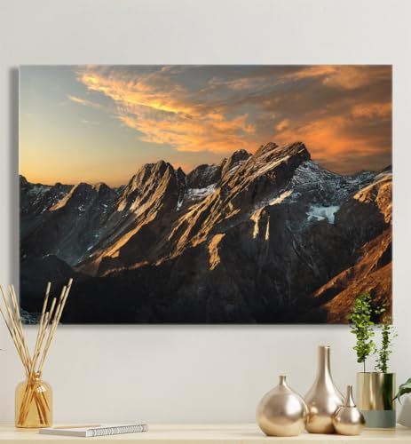MyMaxxi - Premium Leinwandbild auf Keilrahmen Sonnenuntergang Alpen Wandbild Design Wand Dekoration, Foto Gebirge Mehrfarbig Leinwand - Berge, Groesse_leinwand:80x120 cm