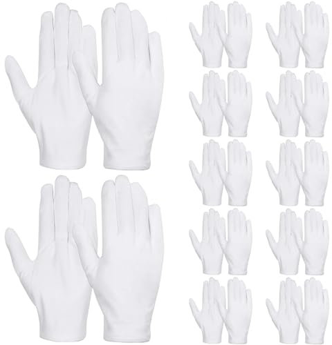 JTKREW 12 paires gant blanc coton, doux et extensibles, gants hydratants lavables en machine, gants d'eczéma en coton blanc pour prendre soin des mains.