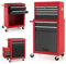 GiantexUK 2-in-1 Tool Cabinet on Wheels, Rolling Lockable Metal Tool Chest Storage Box with Detachable Top Cabinet, 6 Drawers & Hooks, Heavy-duty Toolbox Trolley for Garage Workshop (Black + Red)