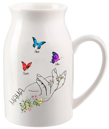 Wamantic Personalisierte Vase Muttertag - Benutzerdefinierte 1-8 Namen Keramik Vase Personalisierte Namen & Text Getrocknete Schmetterlings Vase für Home Decor Geschenke für Oma Mama(3-Namen)