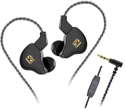 KBEAR KS1 - Auricolari in-ear con cavo, monitor super bassi, suono cristallino, cuffie IEM ad alta risoluzione, cancellazione del rumore, cuffie per cantanti (nero con microfono)