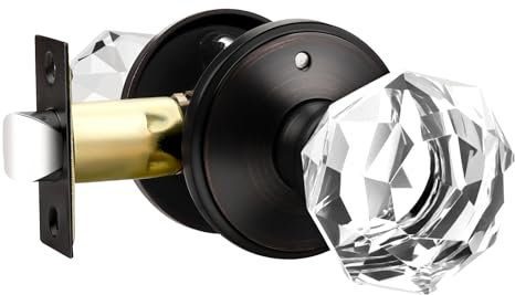 Lepushom 1 Pack Clear Crystal Door Knob, Inspired Decorative Oil Rubbed Bronze Door Knobs for Interior Doors, Unique Fancy Glass Privacy Door Knobs for Bedrooms and Bathrooms