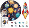 GLOBLELAND 200Pcs Solar System Planet Wooden Jigsaw Puzzles for Adults Colorful Rocket Wood Jigsaw Puzzles for Children Holidays Birthday