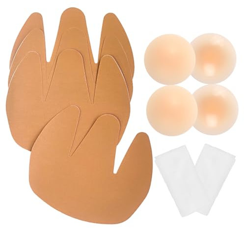 Wieysdoo 4er-Pack Boob Tape | Brust Tape Push Up | Unsichtbare Brusttape Stütze für große Brüste| Rückenfreie Trägerlose Klebe BH | inkl. 2 Paar Silikon-Nippel Covers | 2 Paar | Einmal-Anwendung